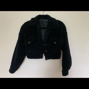 Black teddy cropped jacket